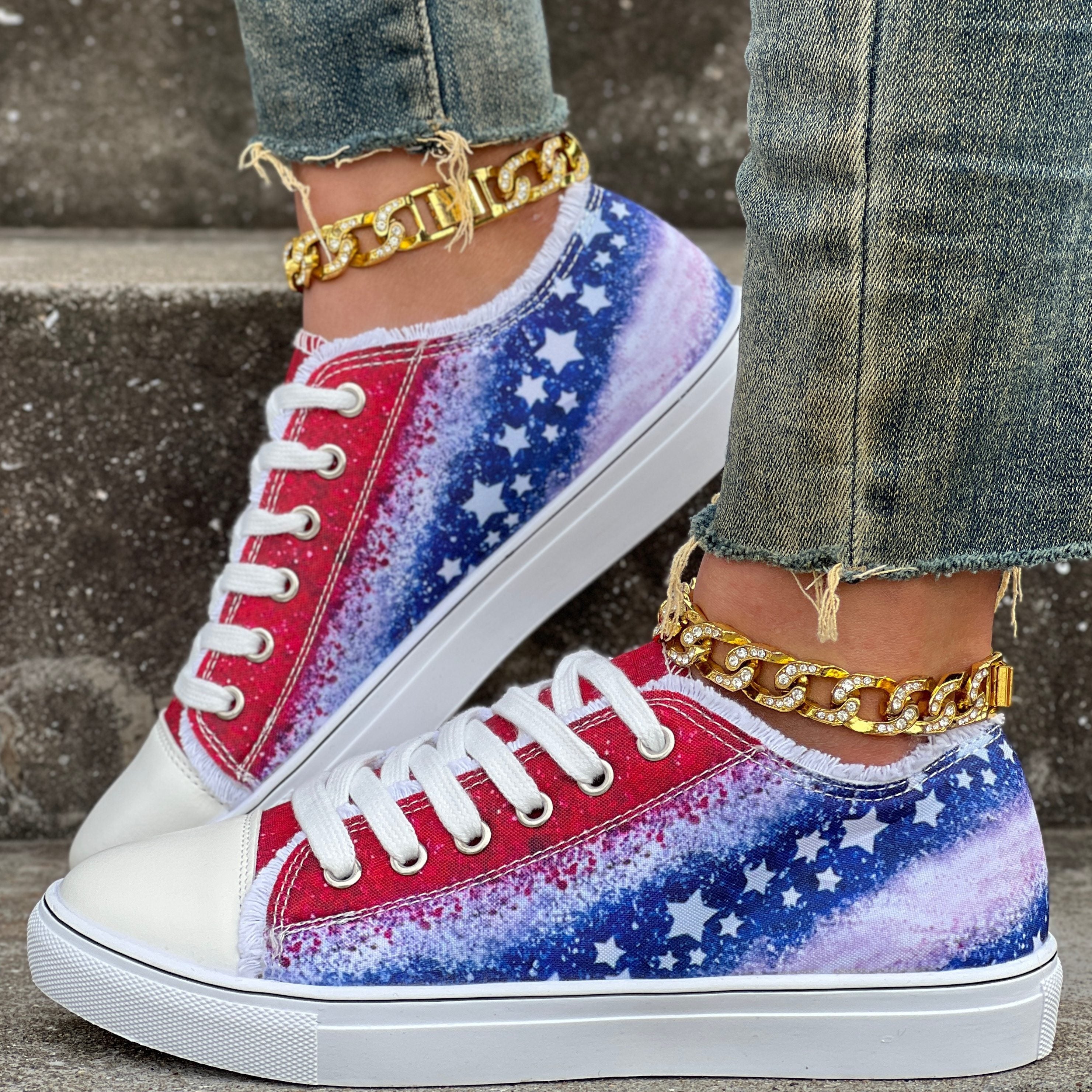 Women's Canvas Casual Shoes, Star Pattern, Lightweight Outdoor Sneakers