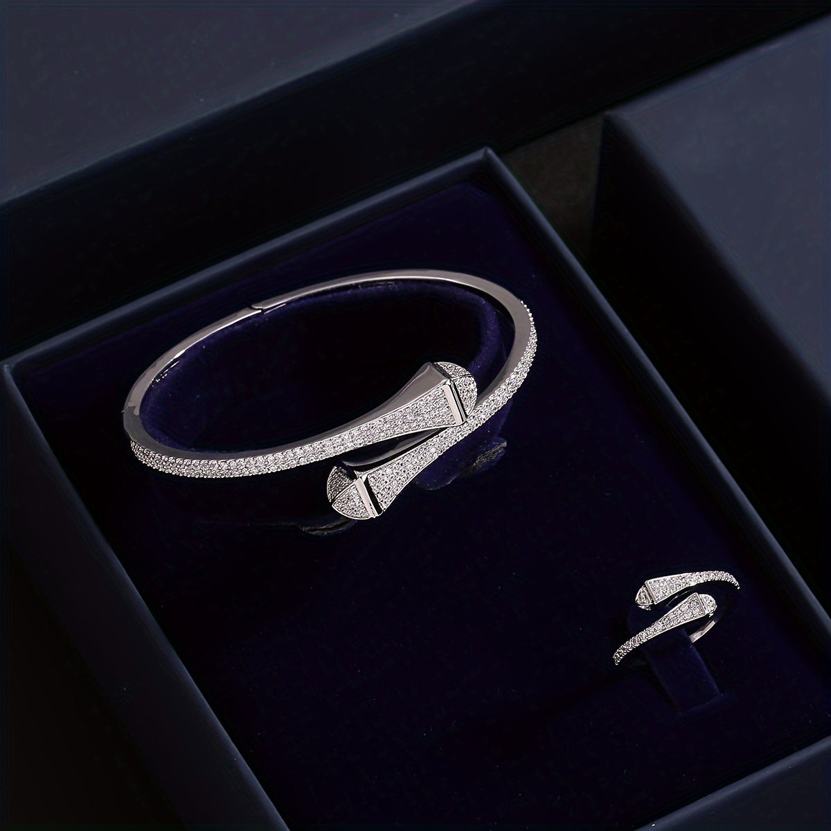 Women’s Copper Zirconium Bracelet and Ring Set for Parties Weddings or Daily Wear