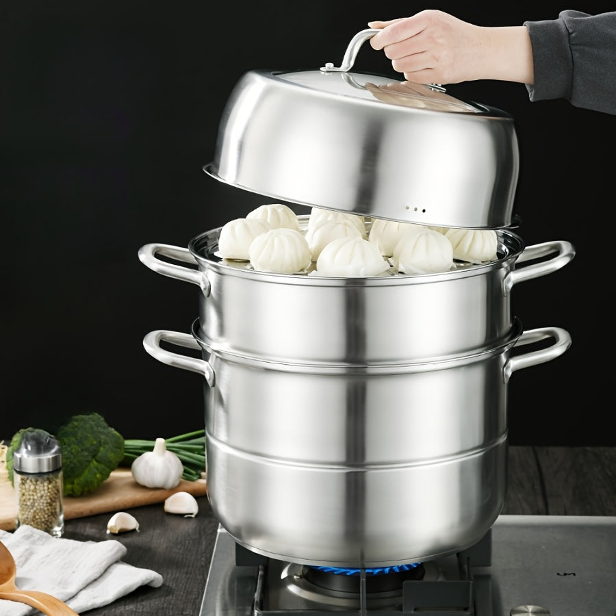 Vaporera de acero inoxidable de 3 niveles y gran capacidad para verduras, dumplings y mariscos