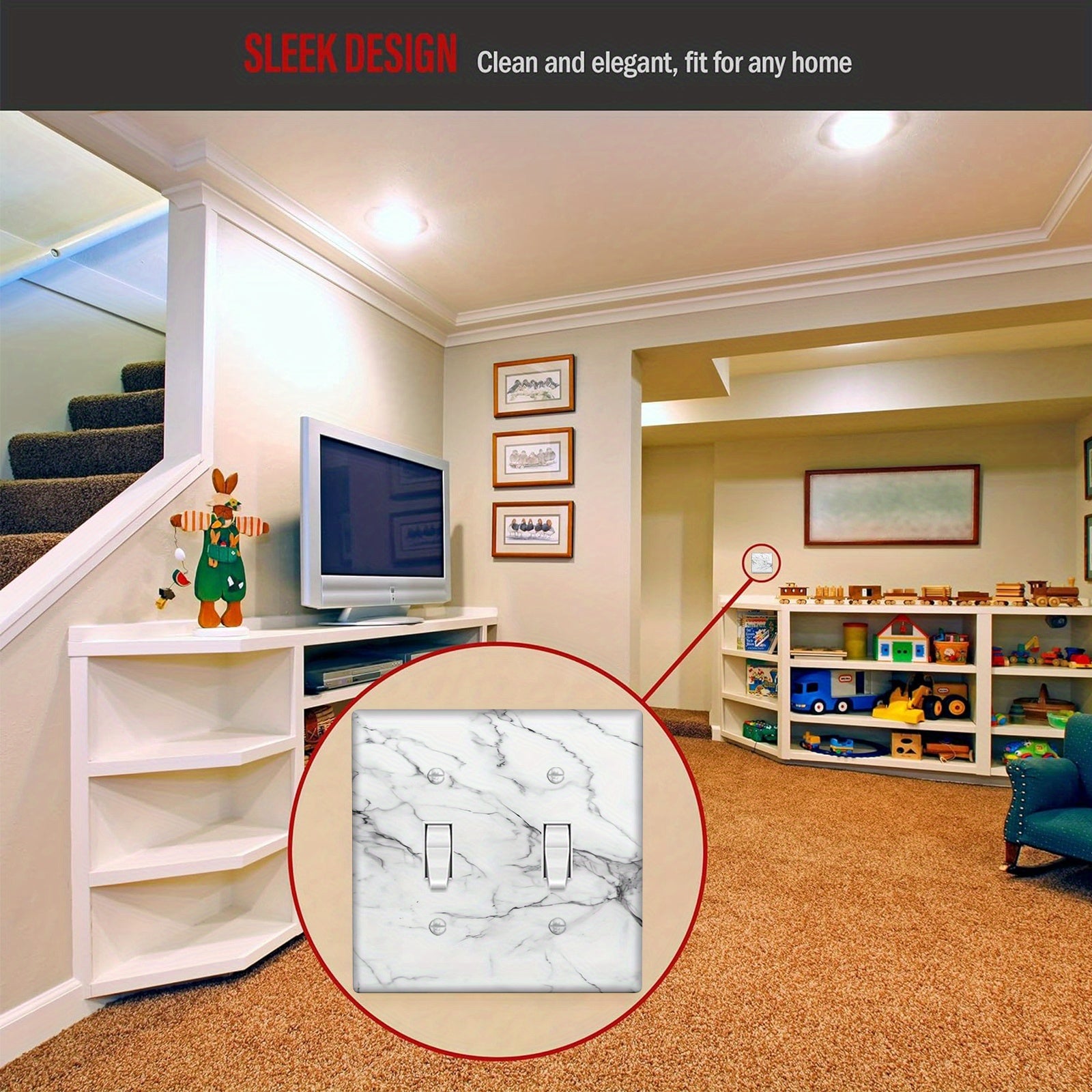 Marble Effect Wall Plate Cover White Gray Single Double Gang Home Decor Pack of 1