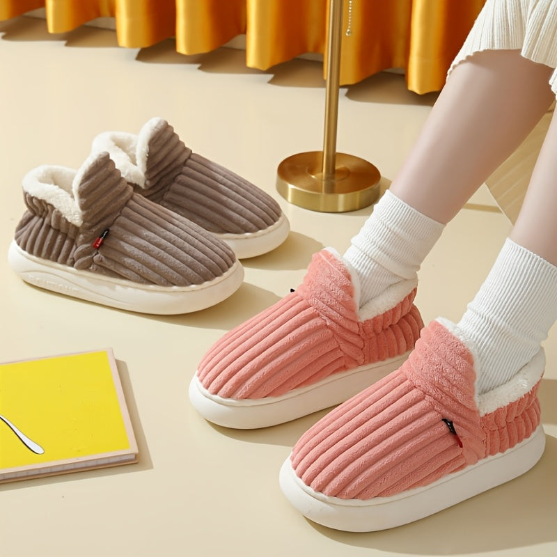 Unisex Plush Cozy Winter Home Shoes Soft Warm Flat-Heel Indoor Slippers