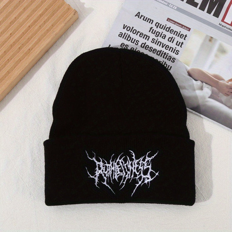 Unisex Gothic Knit Beanie with Embroidery Casual Street Ski Cap