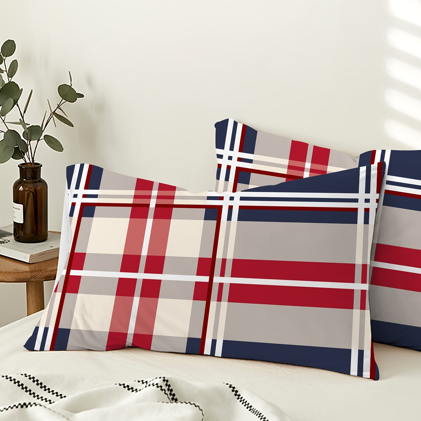 Striped Plaid Printed Brushed Pillowcases Set of 2 Soft Breathable Cover for Bedroom Sofa