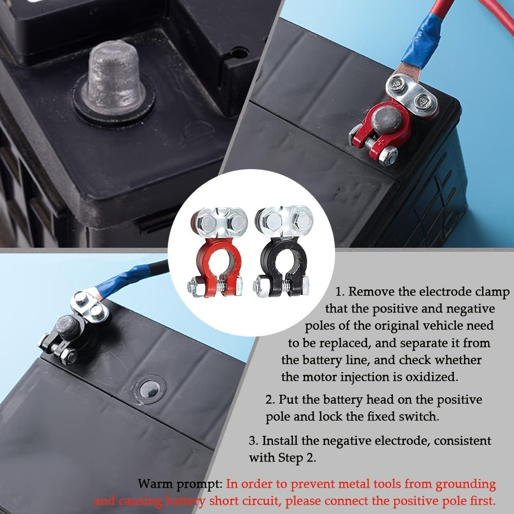 2 ta to'plam avtomobil akkumulyator terminali ulashlari, ijobiy va salbiy avtomobil terminali
