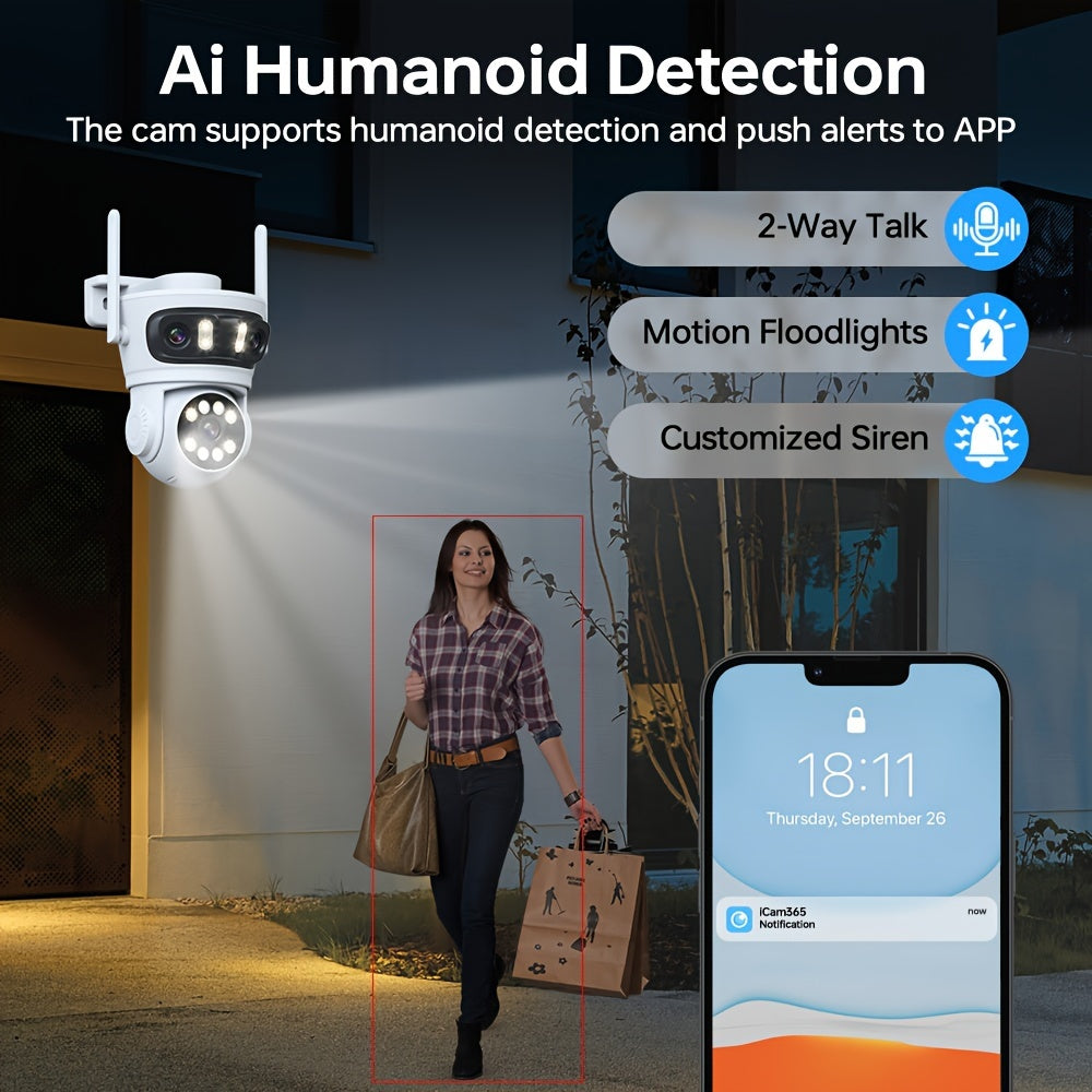 Wireless Security Camera with 360° Pan/Tilt AI Human Detection Night Vision