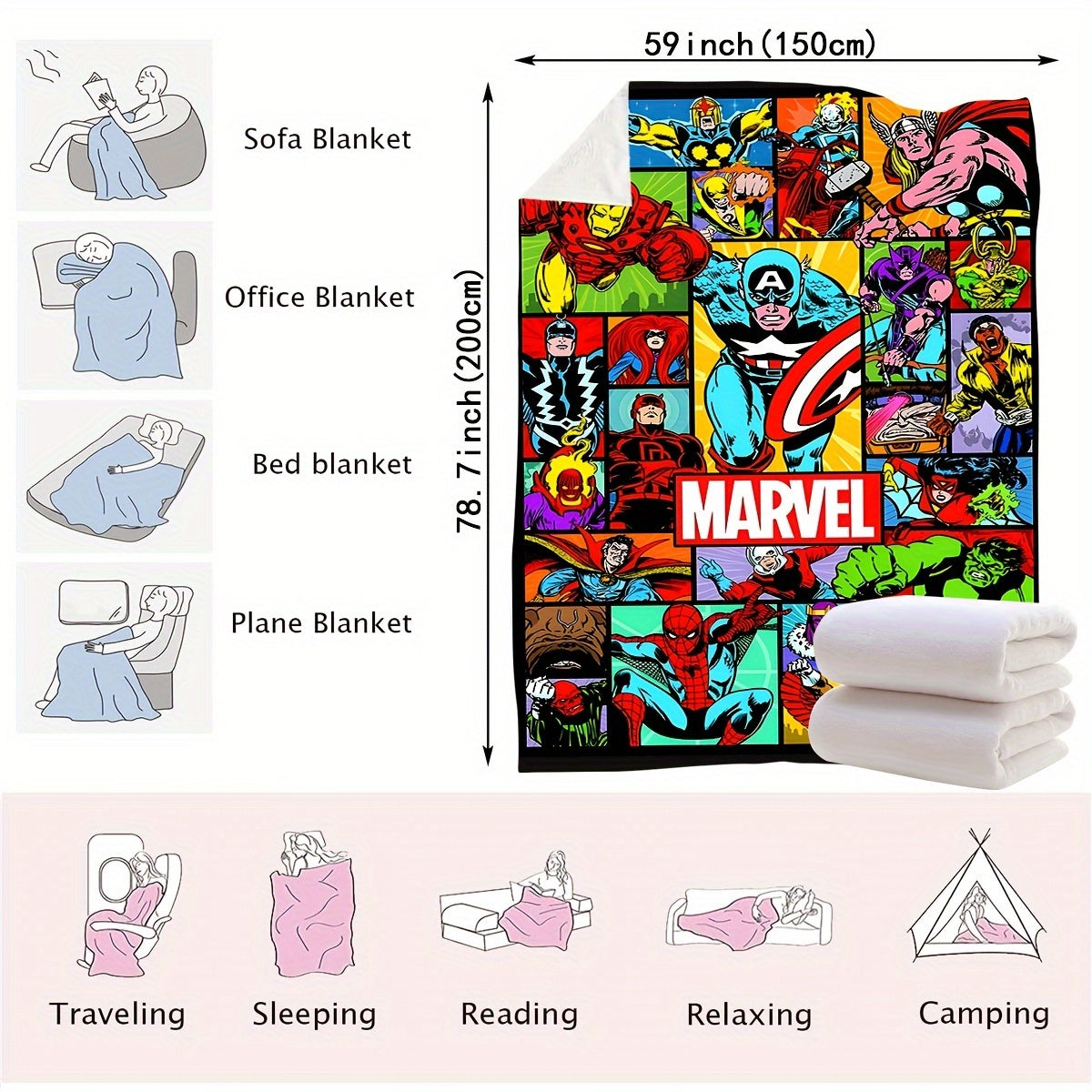 Knit Throw Blanket with Anime Character Design for All Seasons Couch Bed Travel