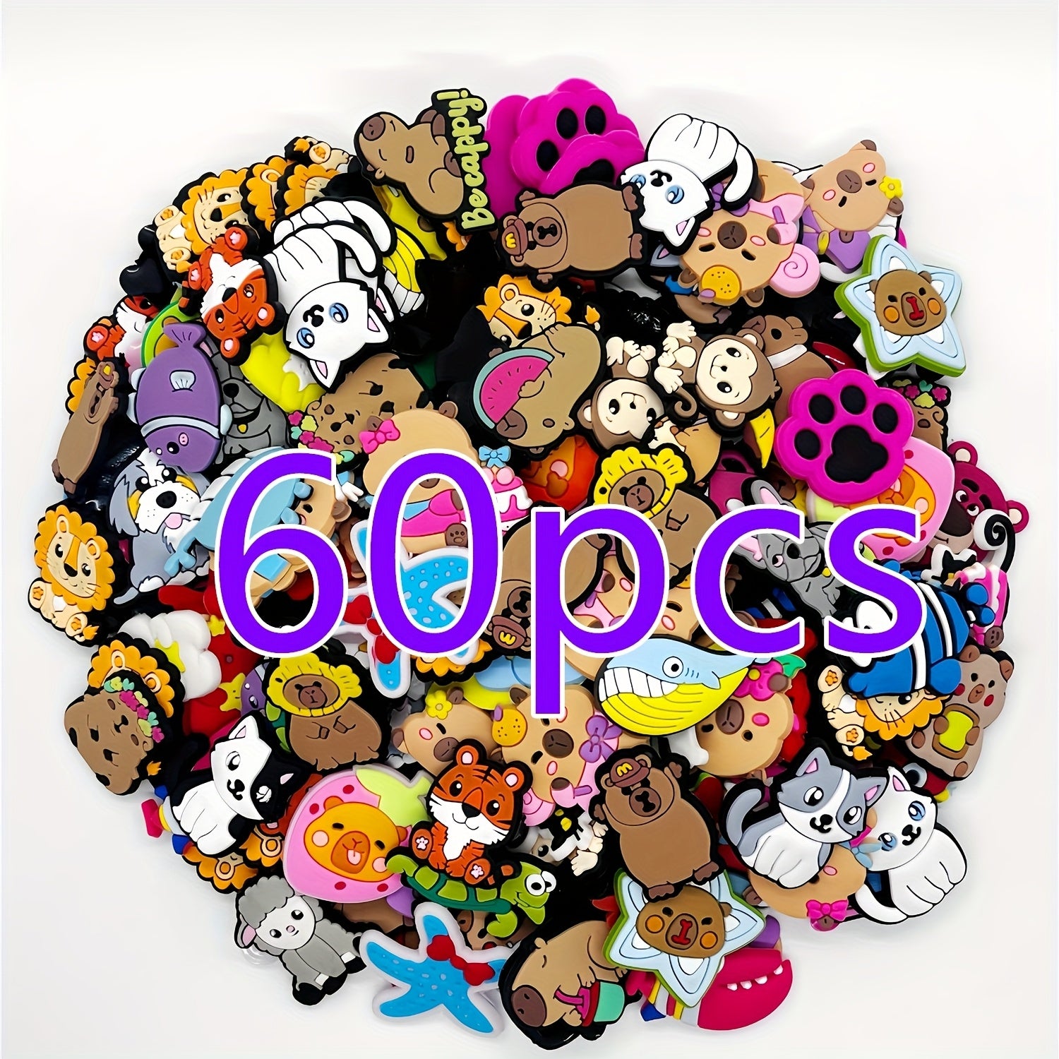 60pcs Animal PVC Charms for Phone Cases and Accessories Random Cat Dog Dino Toys