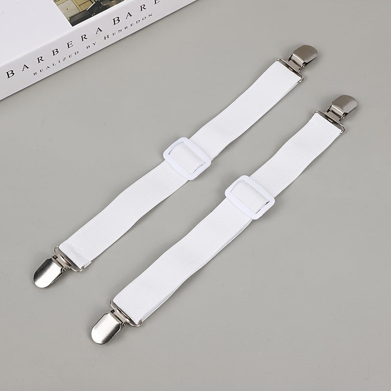 White Adjustable Bed Sheet Clips with Anti-Slip Buckles and Straps