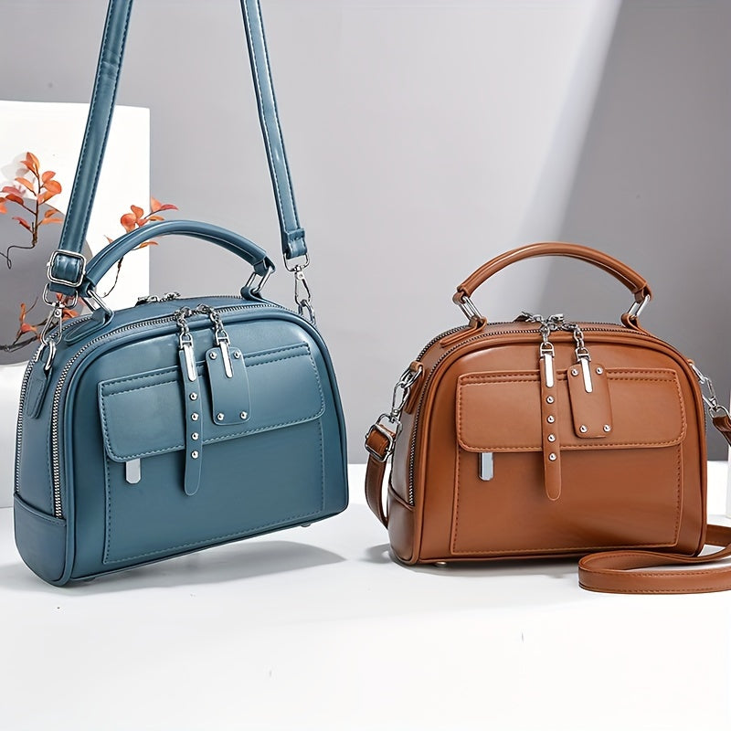 Bolso de hombro casual negro de mujer con cierre de cremallera y forro de poliéster