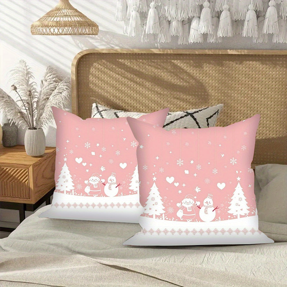 Set of 2 Pink Christmas Throw Pillow Covers 45.72cm Square Polyester Digital Print for Living Room Bedroom Car