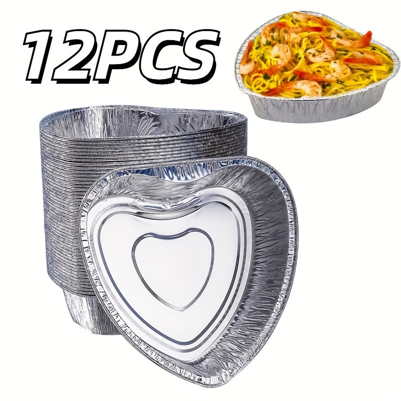 12 Heart-Shaped Aluminum Foil Pans for Baking Roasting and Insulation