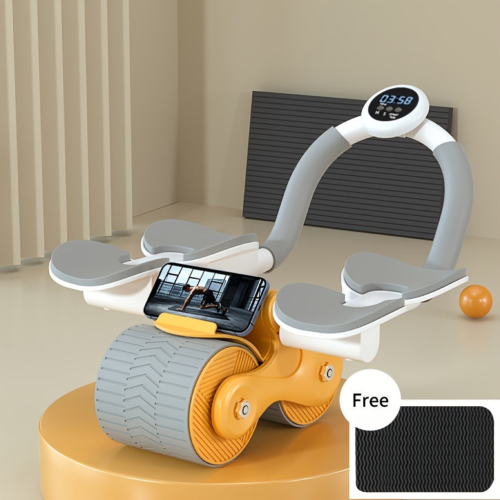 Автоматический ролик для пресса с возвратом для фитнеса, укрепления корпуса, с подсчетом и накладками на локти