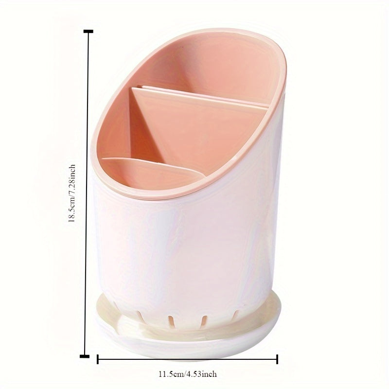 Durable Plastic Utensil Holder with Draining Tray Dual-Layer Kitchen Organizer