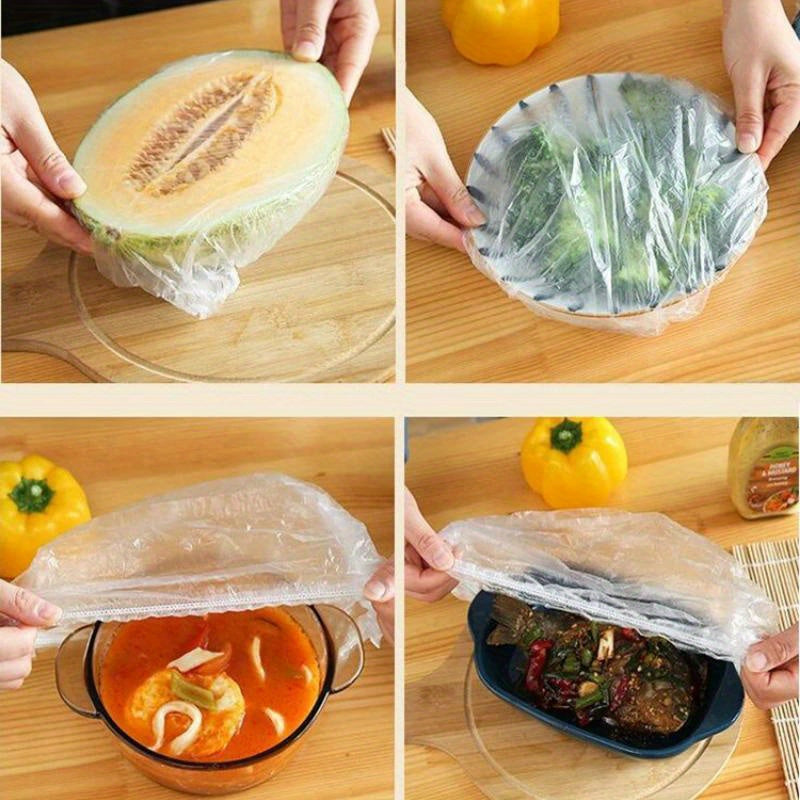 300-Pack Elastic Plastic Food Wrap Covers Reusable Stretch-to-Fit Bags for Bowls and Fruits