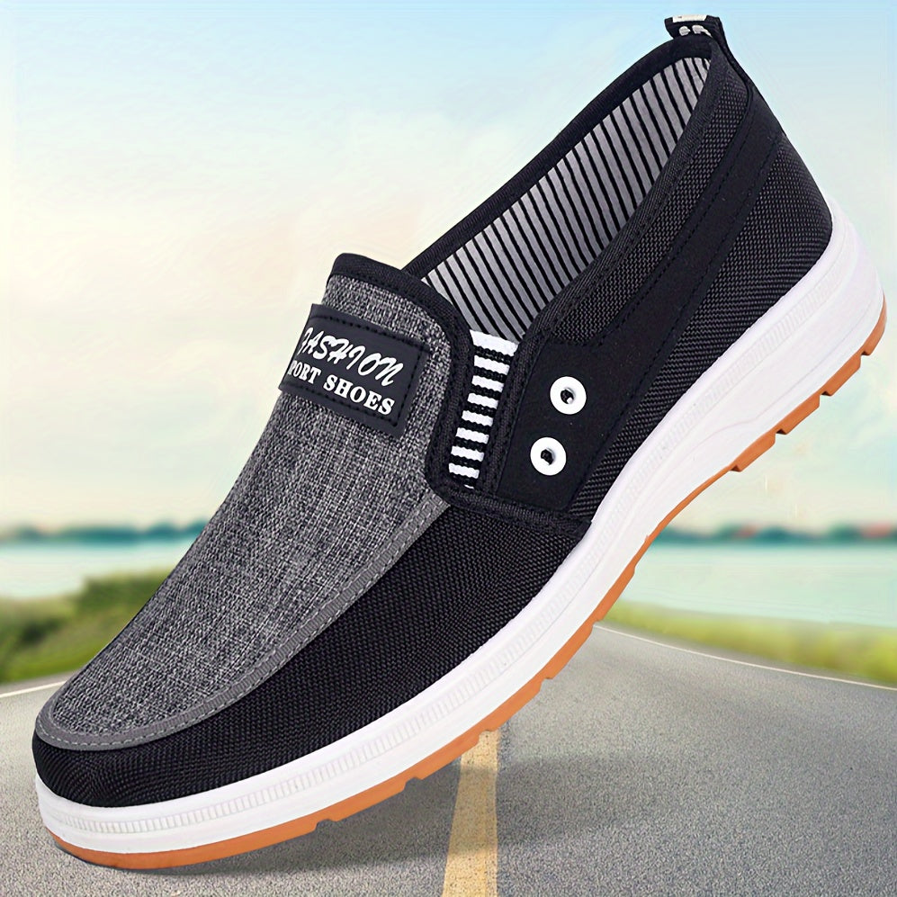 Men's Casual Slip-On Low-Top Sneakers with Fabric Upper and Rubber Sole