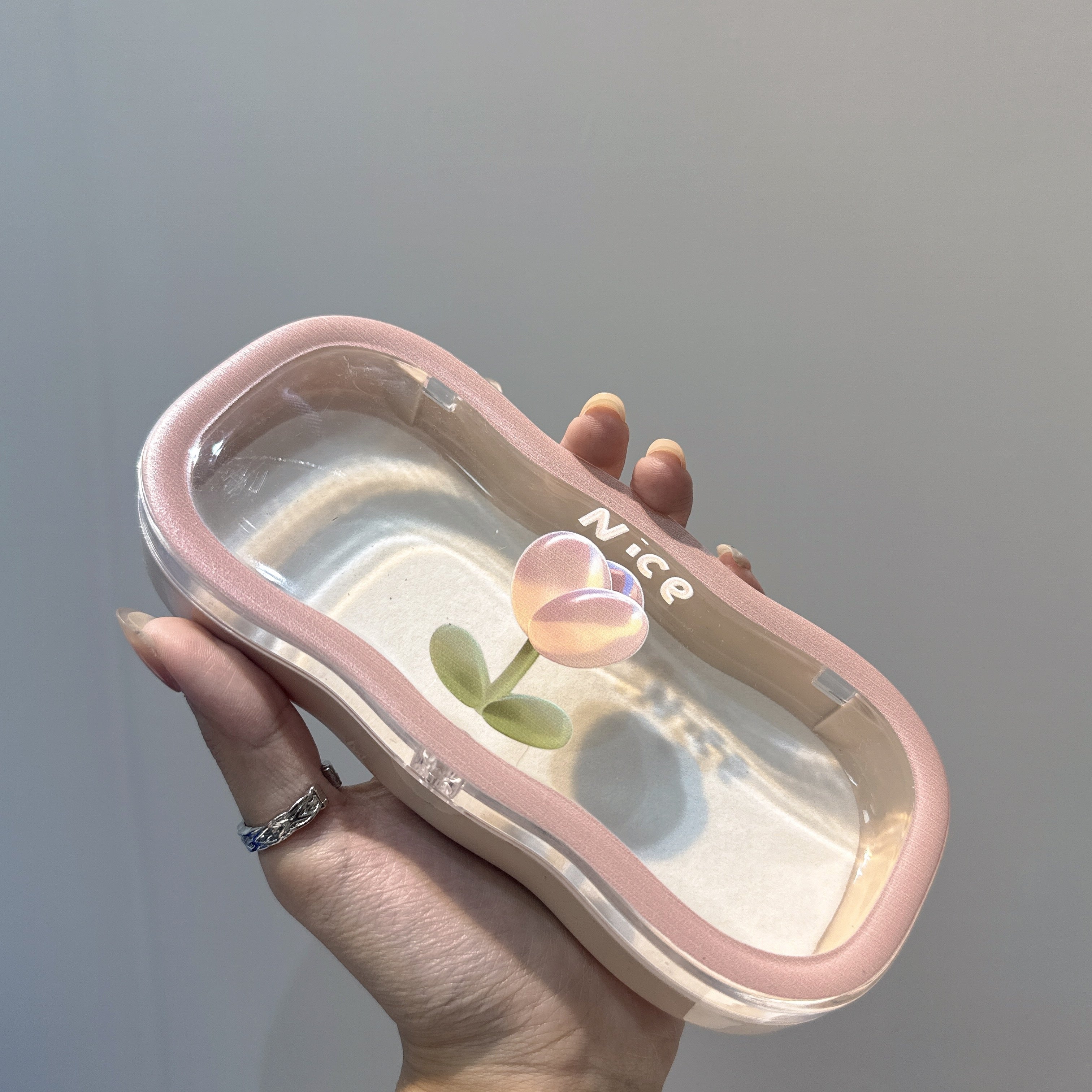 Clear Tulip Pattern Glasses Case Tough Plastic Eyewear Storage