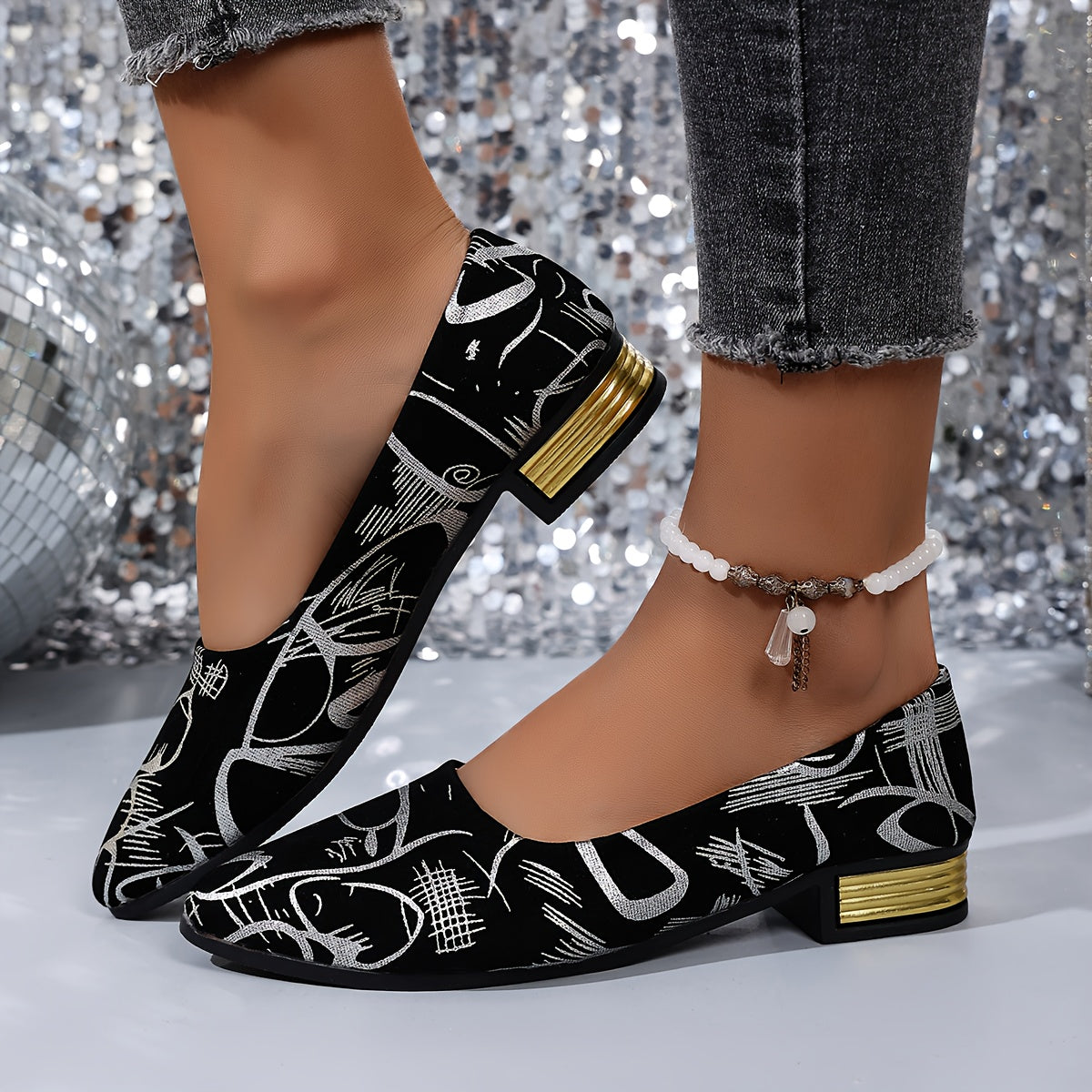 Women's Shoes Low Heel Printed Casual Fashionable Ladies' Basic Footwear