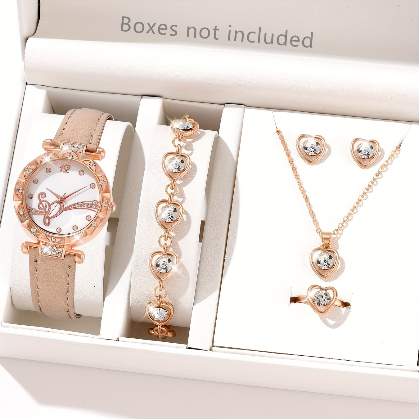 Set of 6 Women's Music Note Design Watches with Rhinestone Accents and Matching Jewelry Set