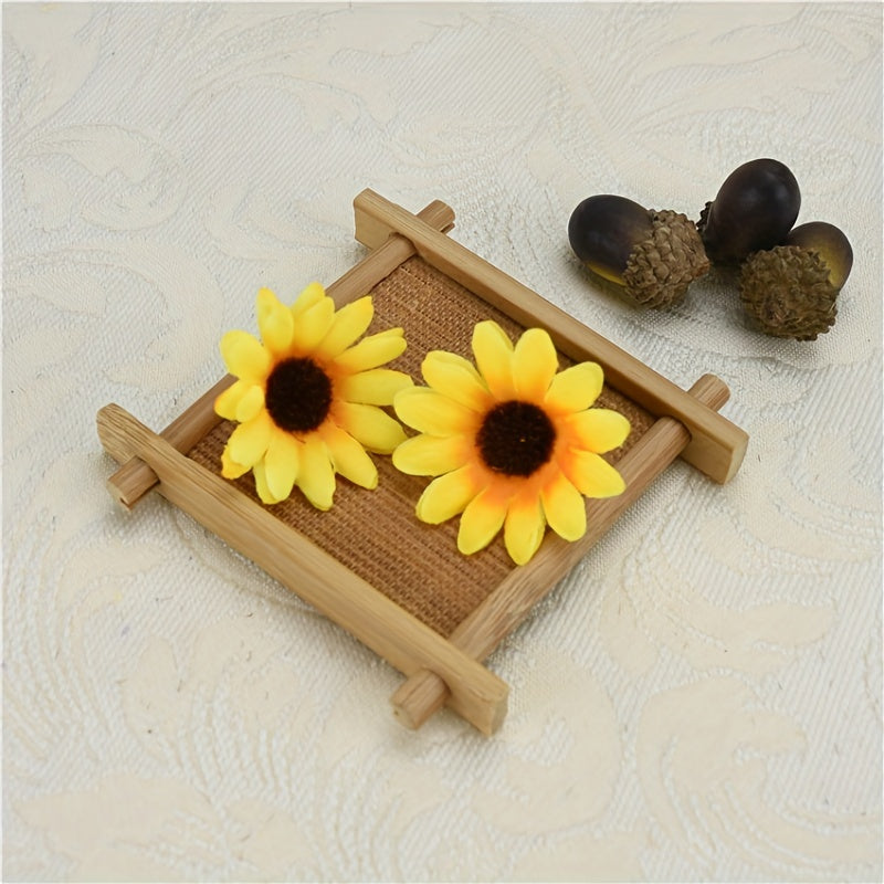 Paquete de 100 cabezas de girasol artificial de 1.57 pulgadas para decoración navideña y de interior