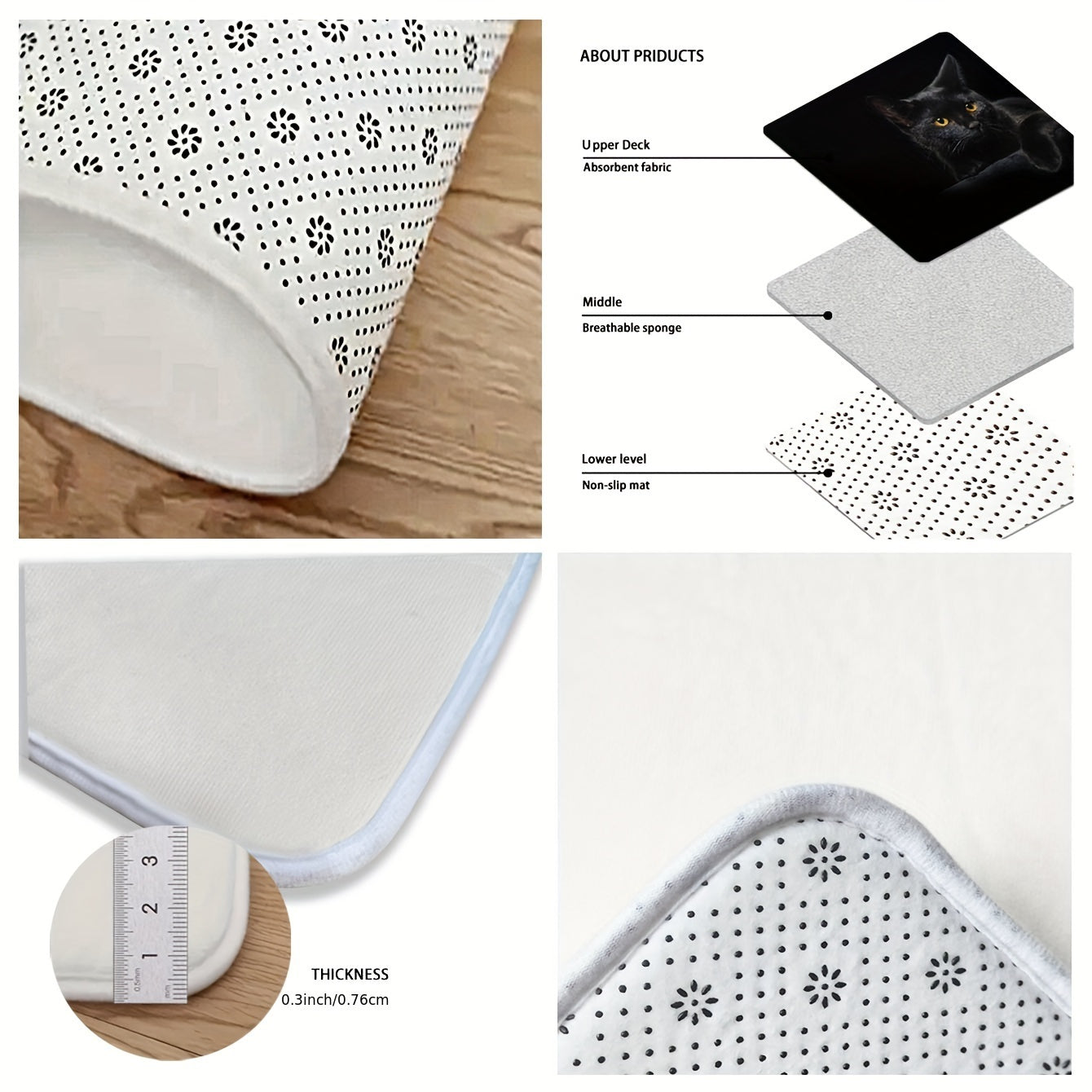 Alfombra de bienvenida con diseño de gato negro, antideslizante, resistente a las manchas, de poliéster acogedora para hogar, cocina, oficina