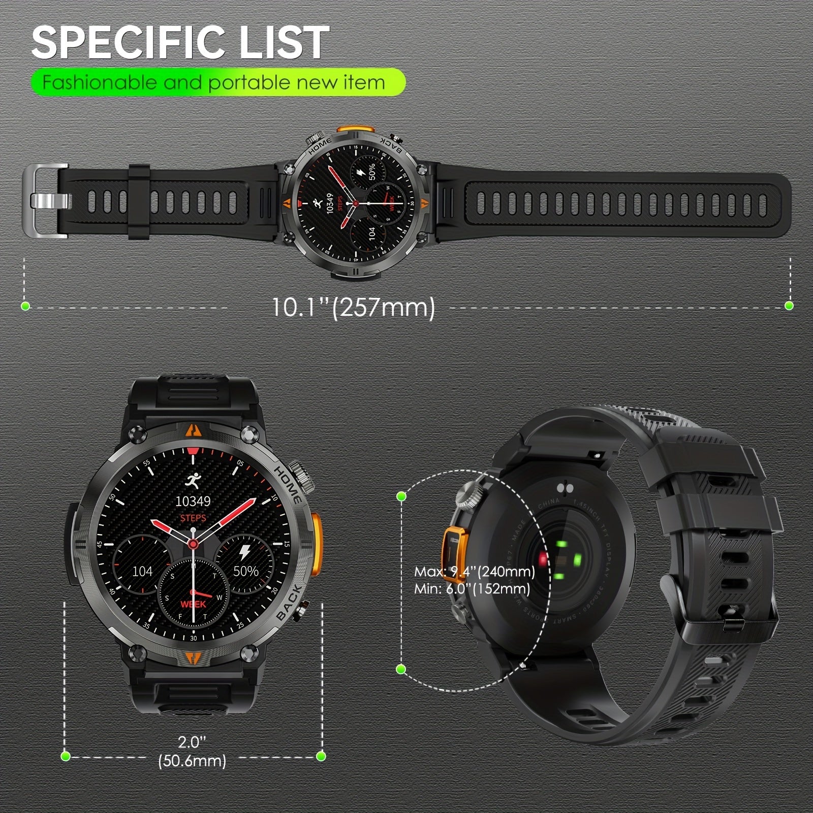 Men's Smartwatch with HD Touch Display LED Flashlight Fitness Tracker Pedometer for iPhone Android