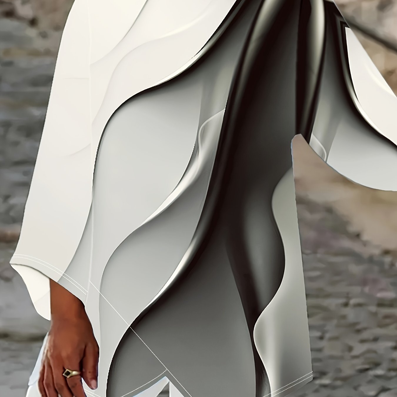 Plus Size Ombre Asymmetrical Hem T-Shirt with Crew Neck and Long Sleeves for Spring and Fall