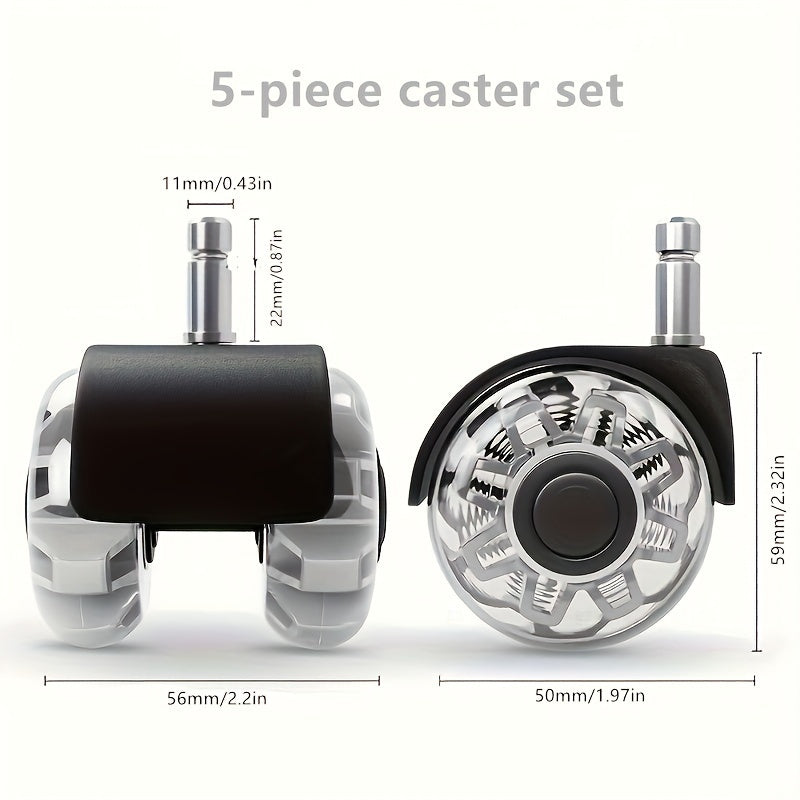 Комплект из 5 тяжелых колес для офисных кресел, поддержка до 2200 фунтов, плавное катание, тихие резиновые колеса