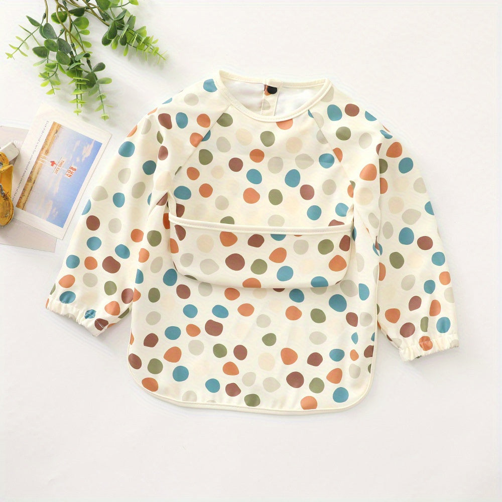 Unisex Baby Long Sleeve Bib Waterproof Debris Collection Pocket Toddler Feeding Apron
