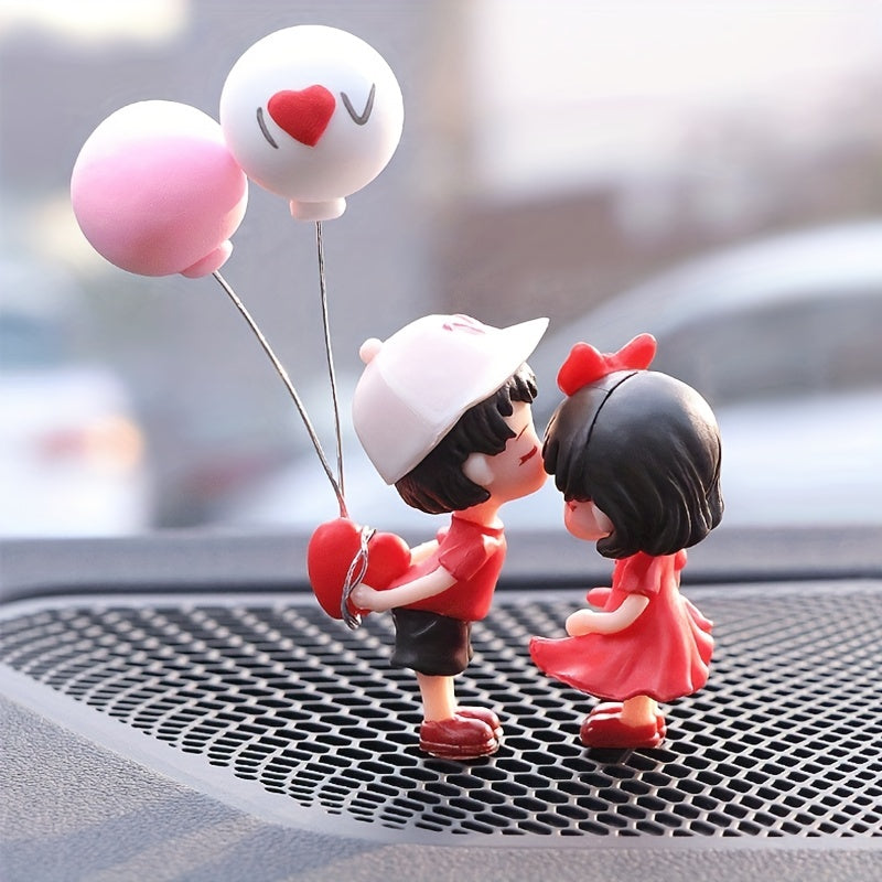 Cute Car Couple Ornaments Red Kissing Figures for Car Interior Dashboard Decor