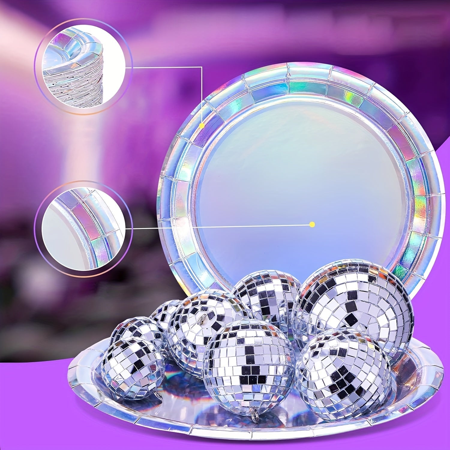 Set of 10/30 Rainbow Holographic Disposable Plates 17.78cm Round Party Dinnerware