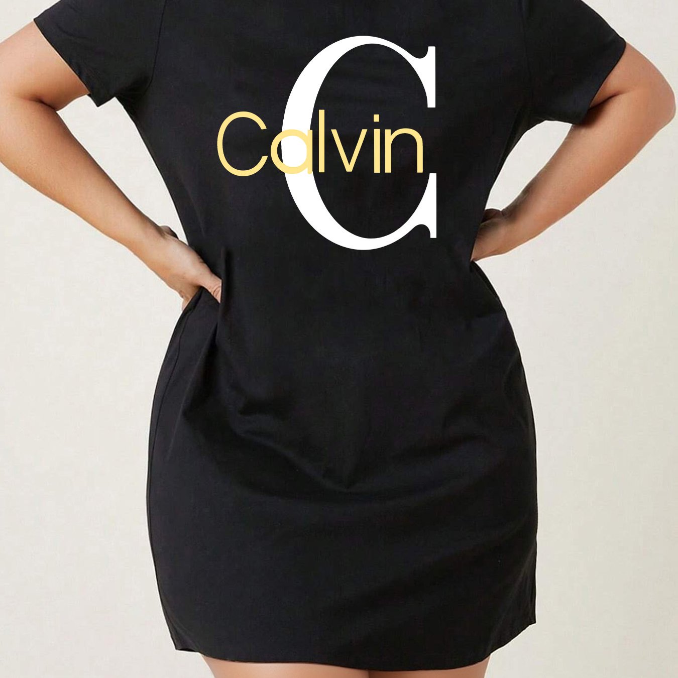 Women's Polyester T-Shirt Dress Breathable Slim Fit Summer Casual Yellow Lettering