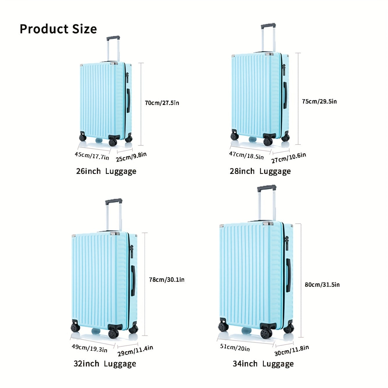 Set of 3 Hard Spinner Suitcases for Family Travel 28/32/34 Inches Black