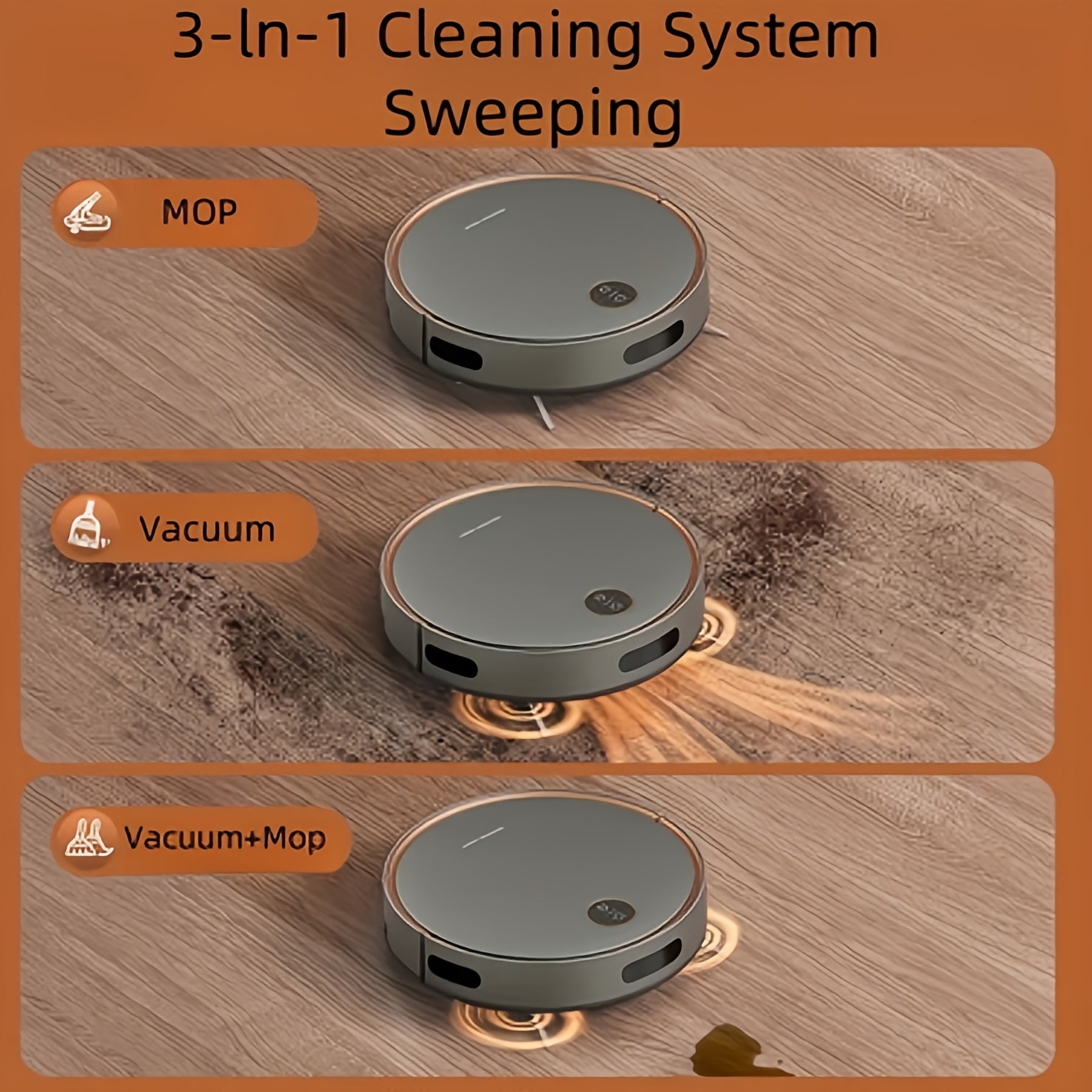 3-in-1 Changyutgich, Tozalash va Surish - Avtomatik Zaryadlash, Masofadan Boshqarish, 2000mAh Lityum Batareya