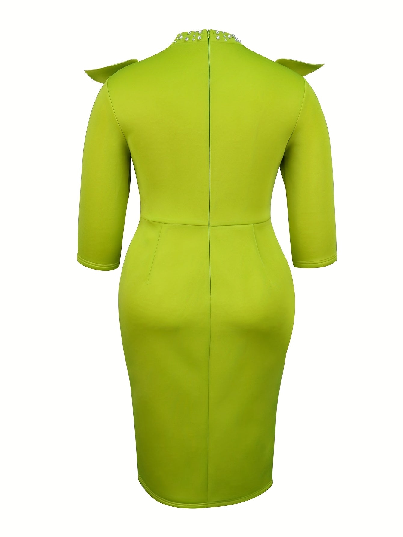 Women's Green Bodycon Evening Dress with Ruffles Beaded Belt Mid-Length