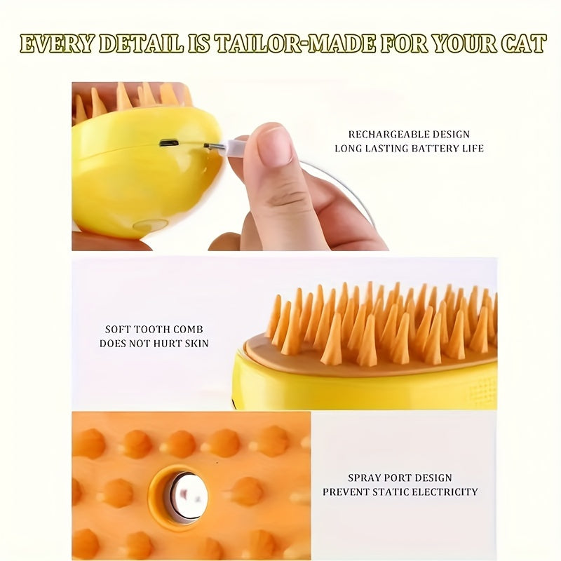 Electric Steam Massage Comb for Cats and Dogs Self-Cleaning USB Rechargeable Pet Grooming Brush