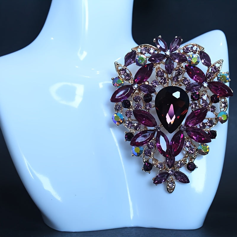 Large Crystal Glass Brooch Elegant Pin for Dresses and Sweaters