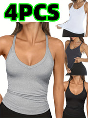 4-Pack Women's V-Neck Camisole Tops Polyester Stretch Knit Sleeveless Slim Fit