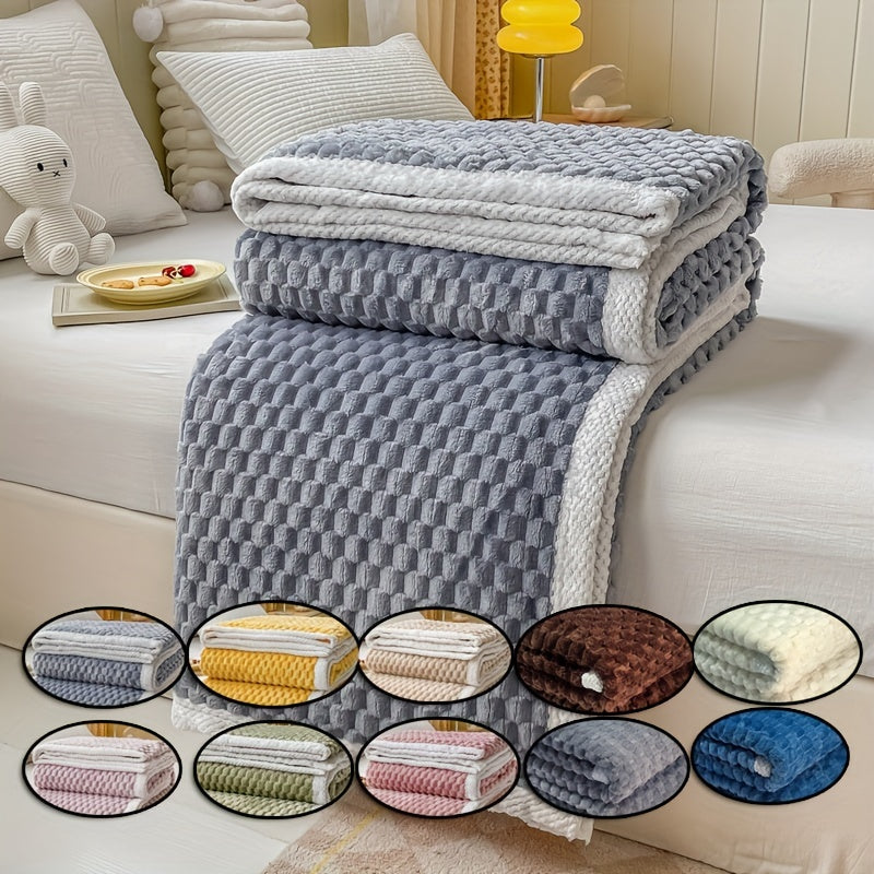 Flannel Throw Blanket with Jacquard Pattern Microfiber Cozy Sofa Bed Lavender Purple