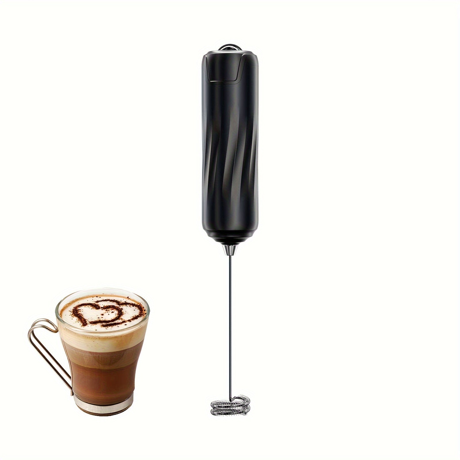 Portable Electric Milk Frother Black Battery-Powered Coffee Latte Cappuccino Mixer