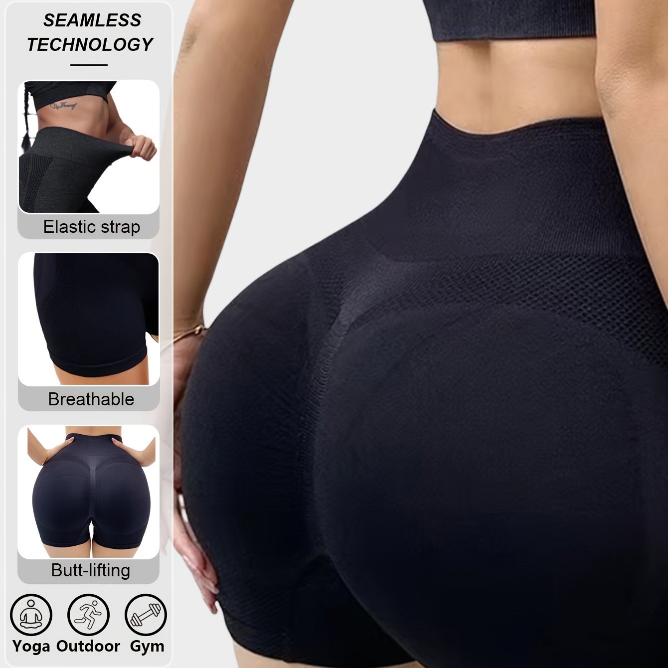 Seamless High Waist Yoga Leggings with Butt Lifting Support for Running and Outdoor Sports