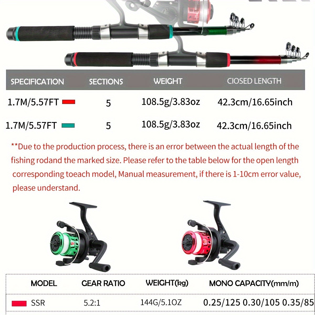 Telescopic Fishing Rod Set with Feeder and Reel for Travel Durable FRP Carp Spinning