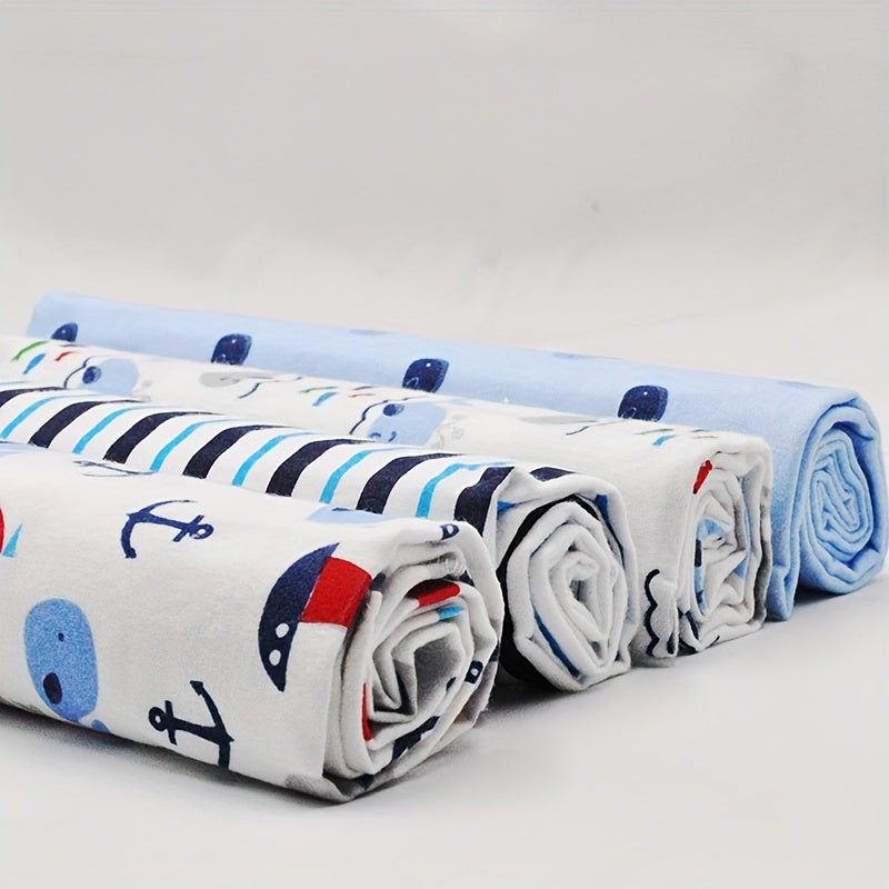 Set of 4 Cotton Flannel Swaddle Blankets for Baby, 76cm Square, Home Decor and Gift
