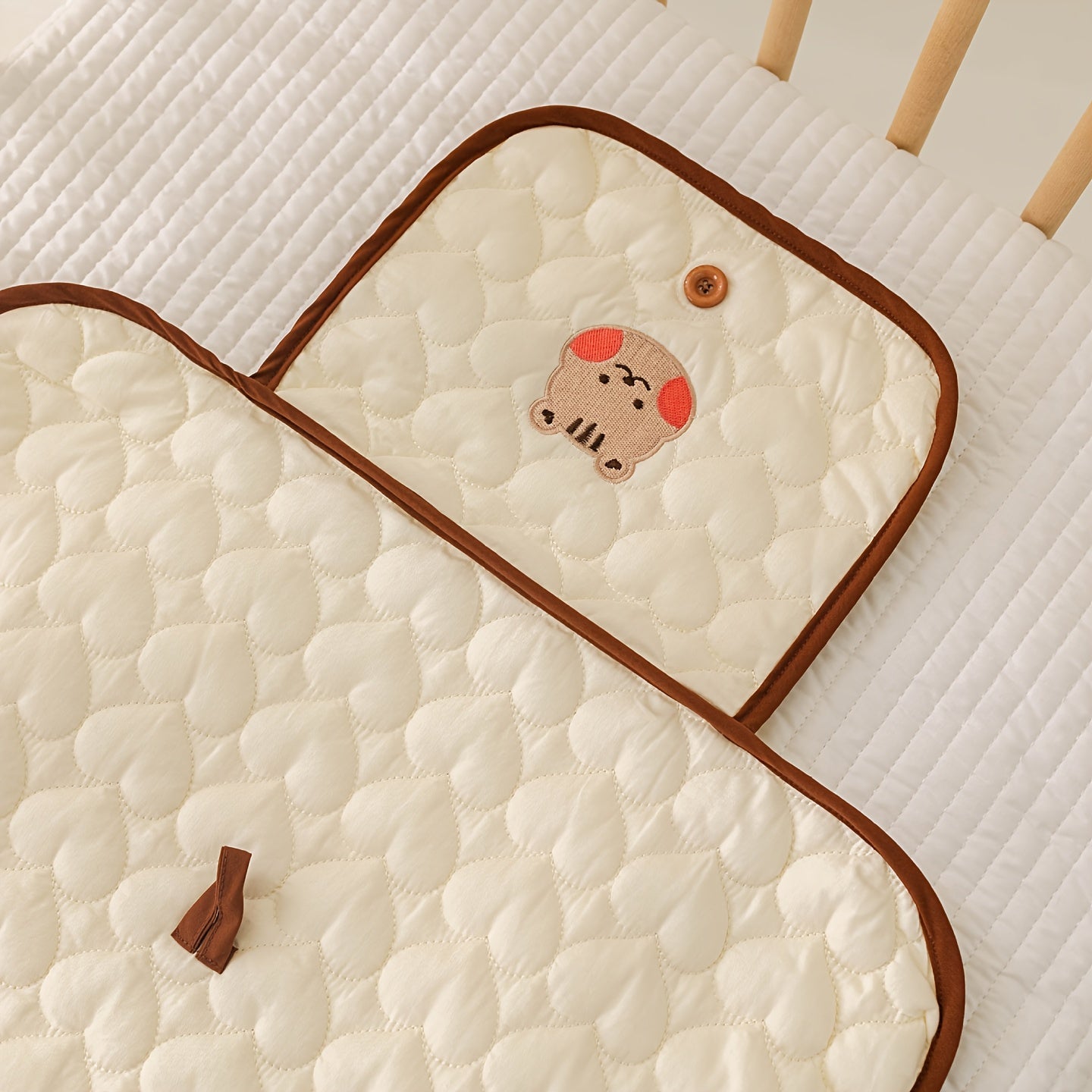 Beige Animal Embroidered Diaper Changing Pad for Babies and Toddlers