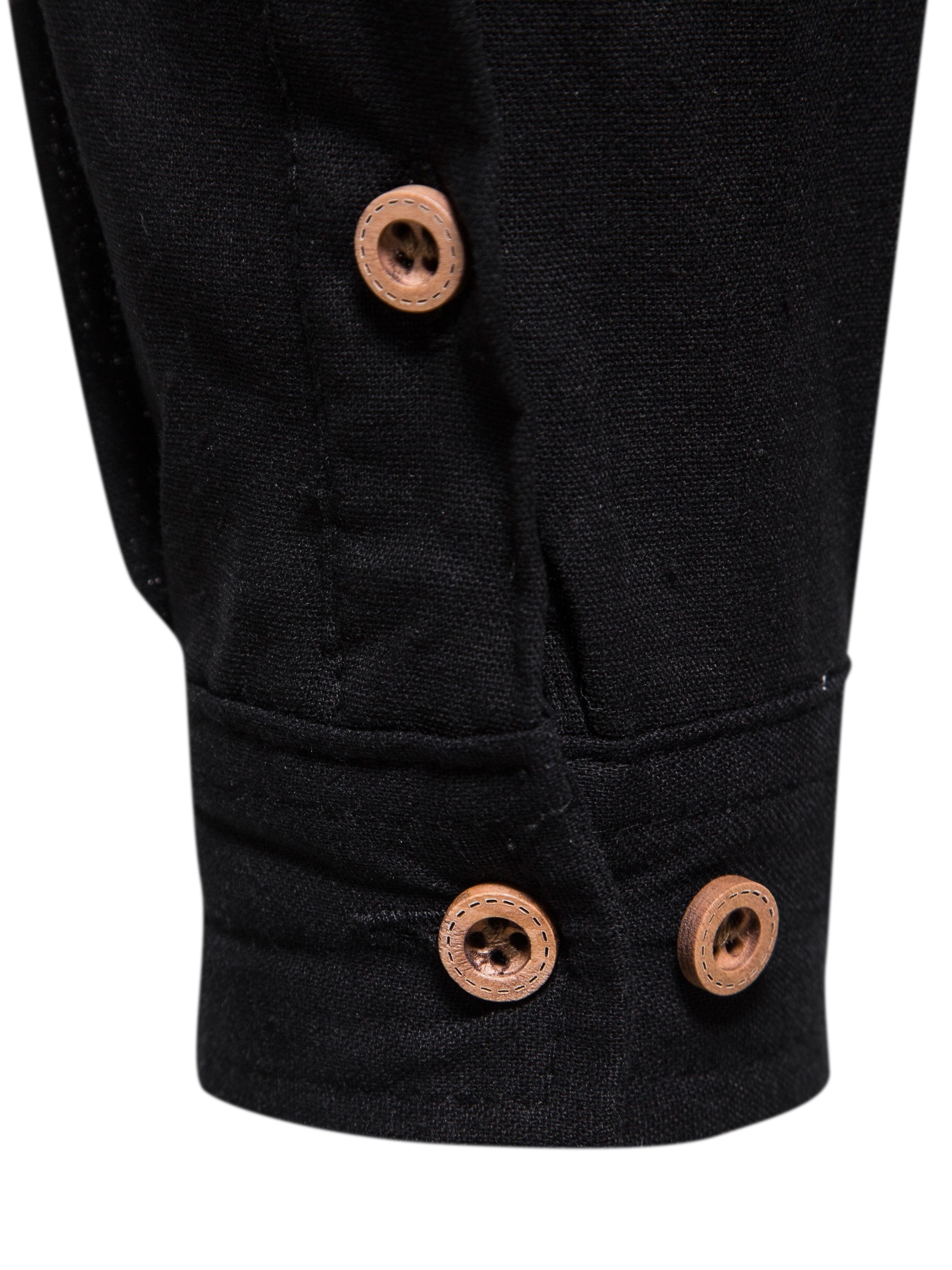 Men's Cotton Long-Sleeve Shirt Set Spring Autumn Stand Collar Slim Fit Solid Color Outdoor