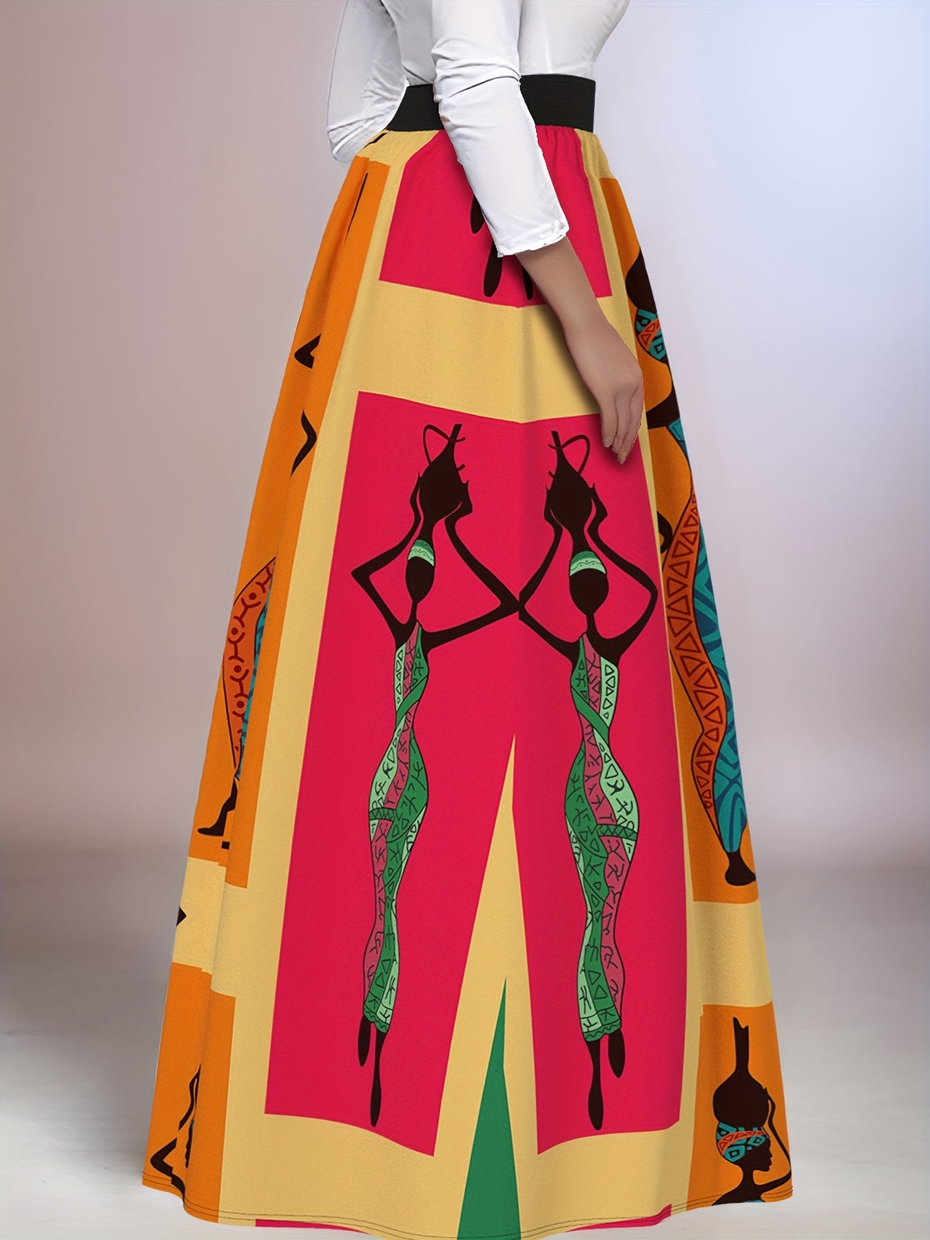 Women's Maxi Skirt Polyester Flowy Geometric Print Casual or Cultural Wear