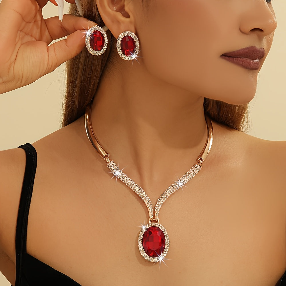 Women's Jewelry Set 2-Piece Middle Eastern Style Red Crystal Inlay Elegant for Daily Wear Parties Weddings