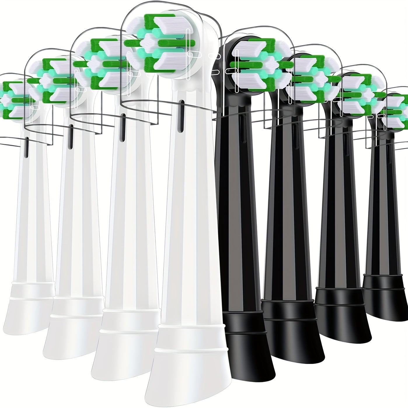 Pack of 8 White Green Electric Toothbrush Replacement Heads High-Density Bristles