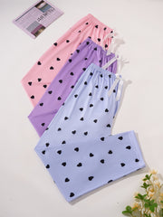 Women's Plus Size Sleep Pants Heart Print Bow Elastic Waist Loose Lounge Trousers
