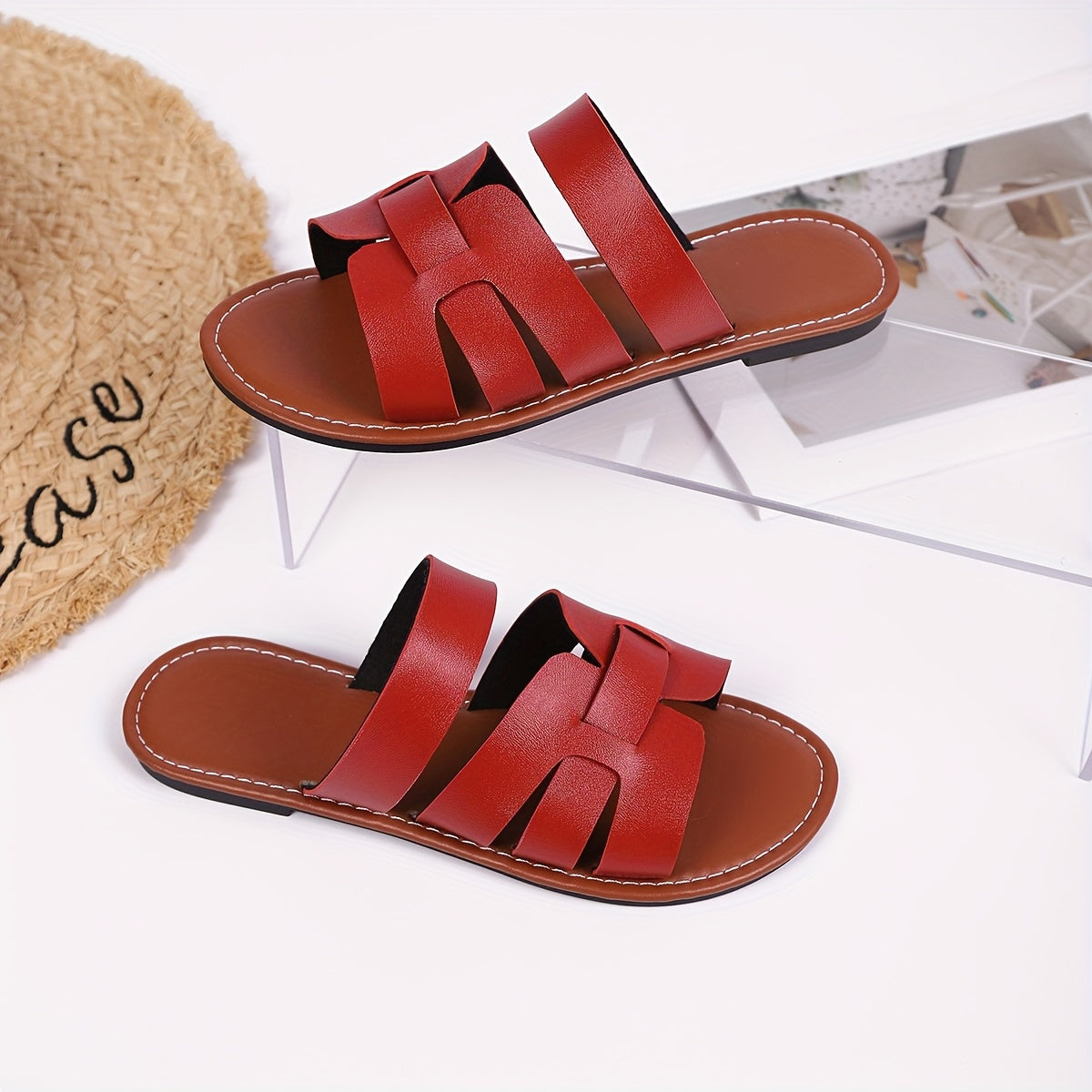 Ayollar uchun keng model ochiq barmoqli tekis sandalki, nafas oladigan strapli yozgi plyaj uchun