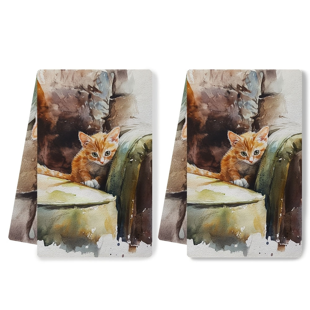 Toallas de cocina de dos piezas ultra suaves con diseño de gatito peekaboo, absorbentes, aptas para lavadora